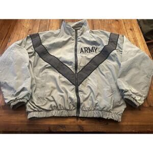 Vintage Army Windbreaker Jacket Track Grey Size Medium Full Zip Pockets Vents